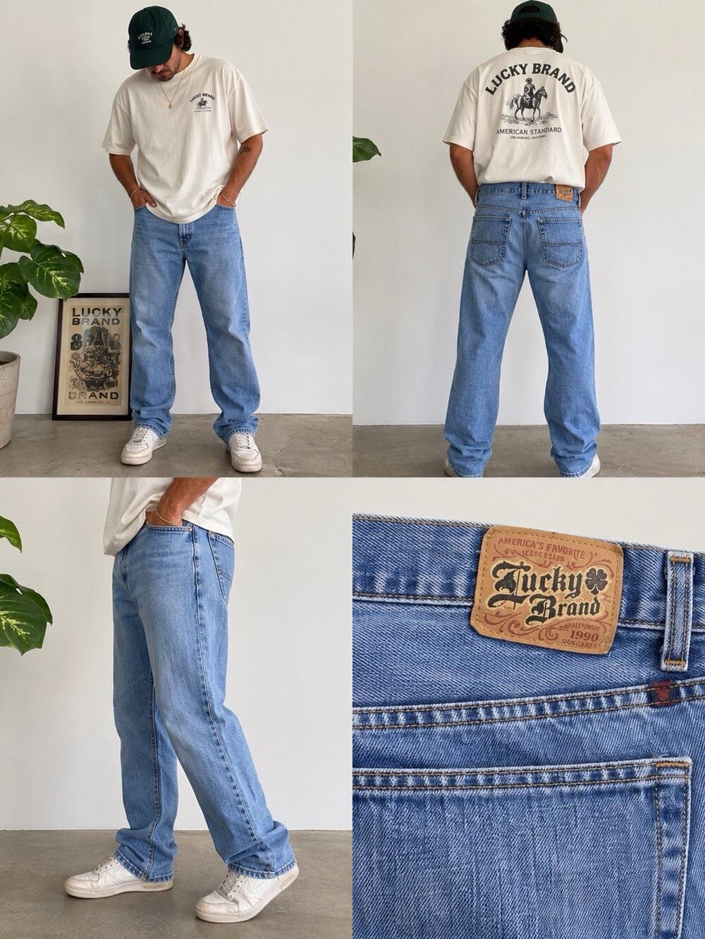 Vintage Lucky Brand Gene Montesano Dungarees Made in USA Jeans 38 Light Wash